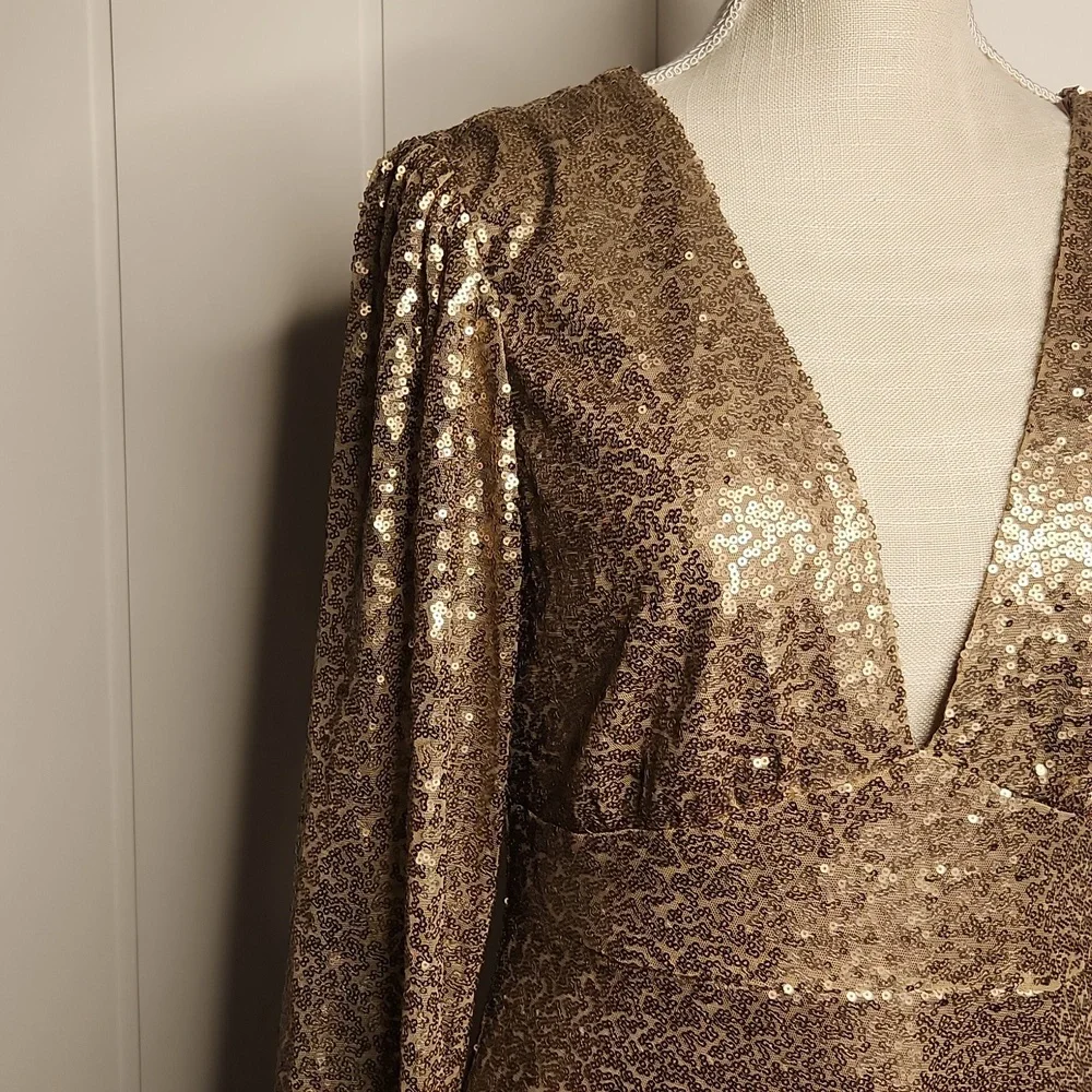 Altar'd State Gold Sequin Long Sleeve Dress - Picture 4 of 12